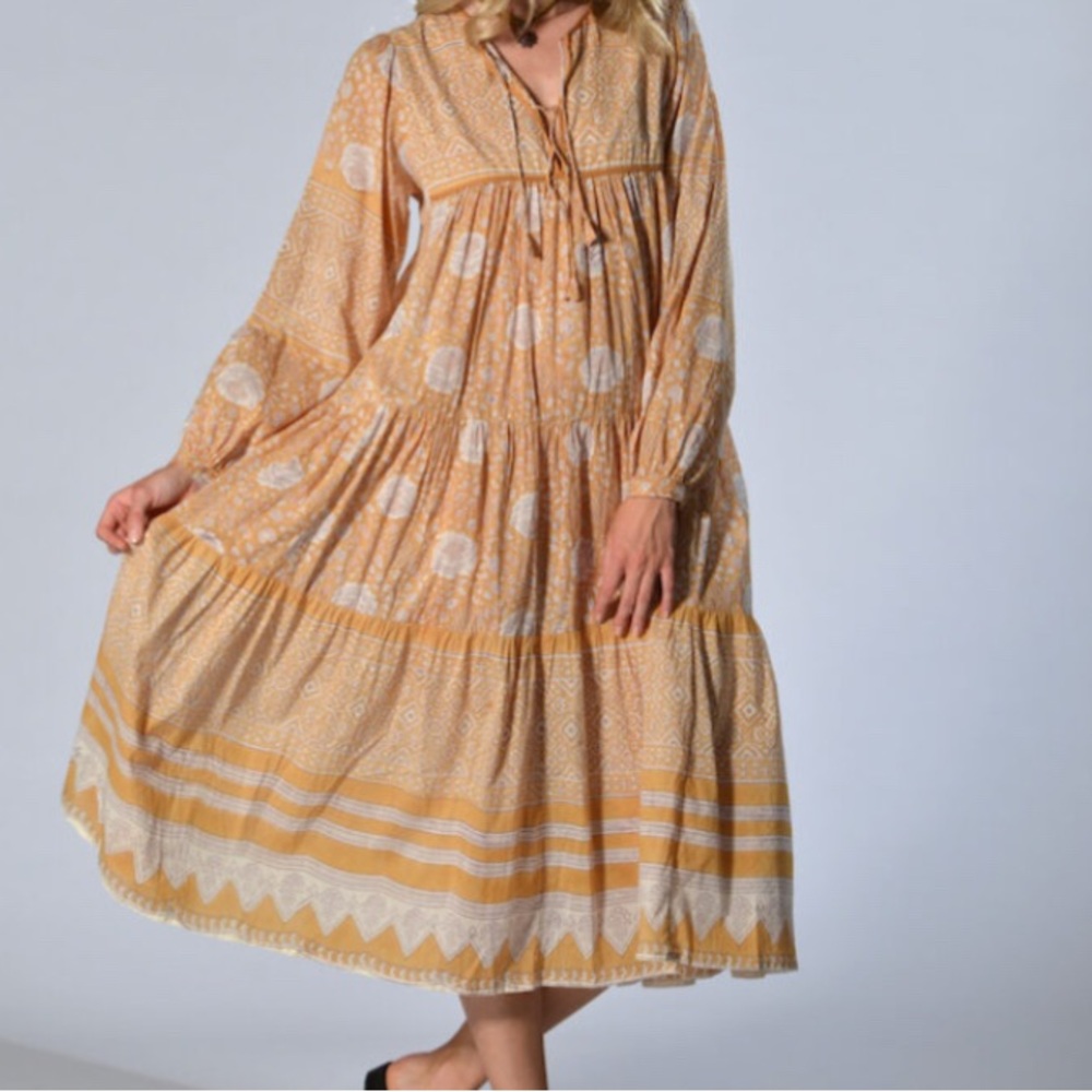 Matta Long Sleeve Dress in Warm Yellow and White